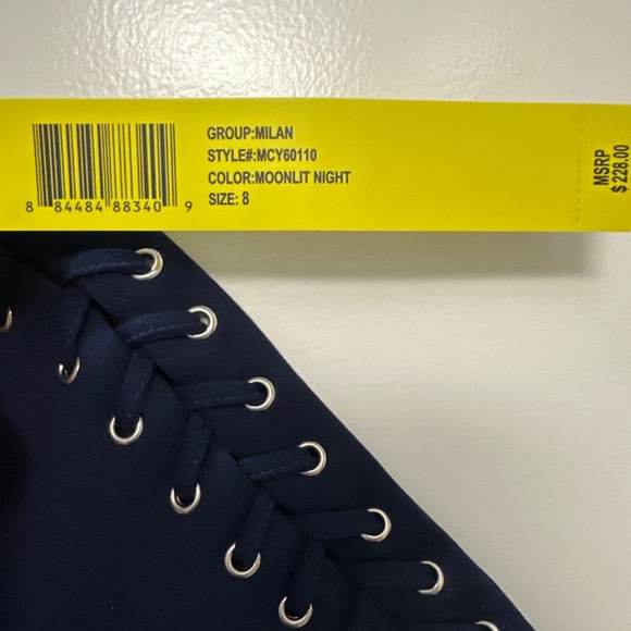 Catherine Malandrino Blue Sheath Dress with Lace-Up Grommet Sleeves - Picture 7 of 7